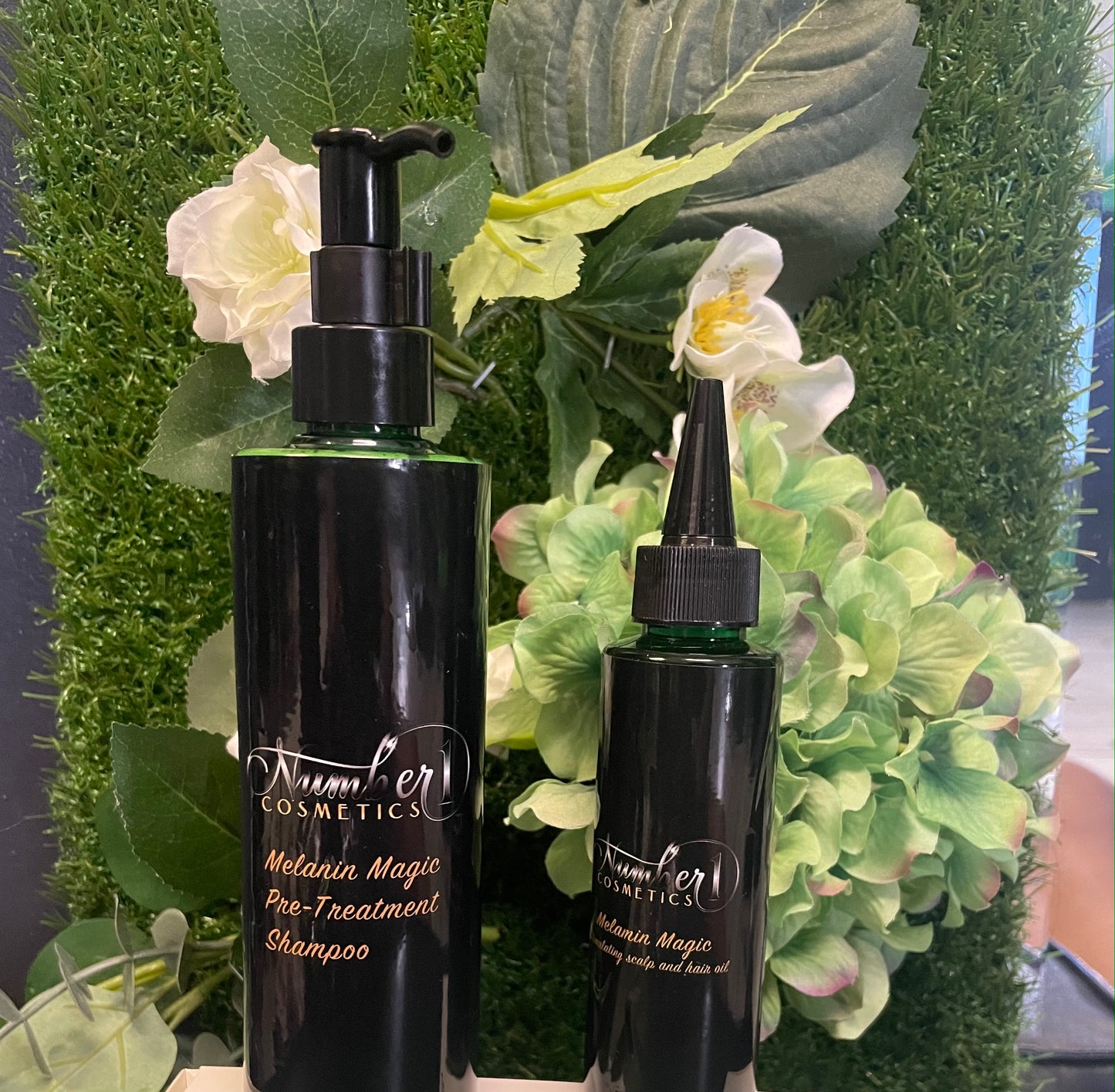 Melanin Magic Stimulating Growth and Hair Oil and Melanin Magic Pre-Treatment Shampoo